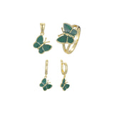 Conjunto de bisutería con dije y anillos de mariposa enchapados en oro de 14K