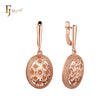 Drop Oval Radiant Snowflake Filigree Rose Gold Russian Lock Earrings