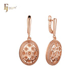 Drop Oval Radiant Snowflake Filigree Rose Gold Russian Lock Earrings