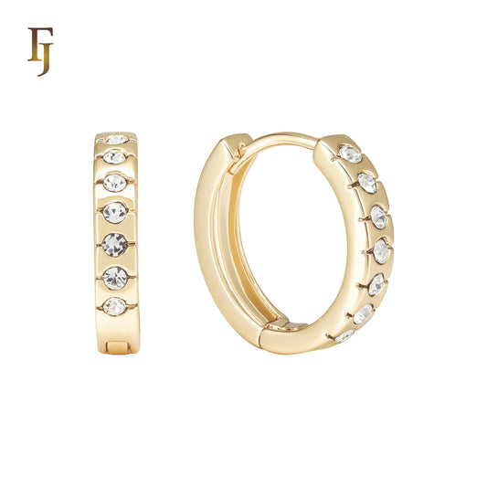 Paved White CZs 14K Gold Huggie Earrings