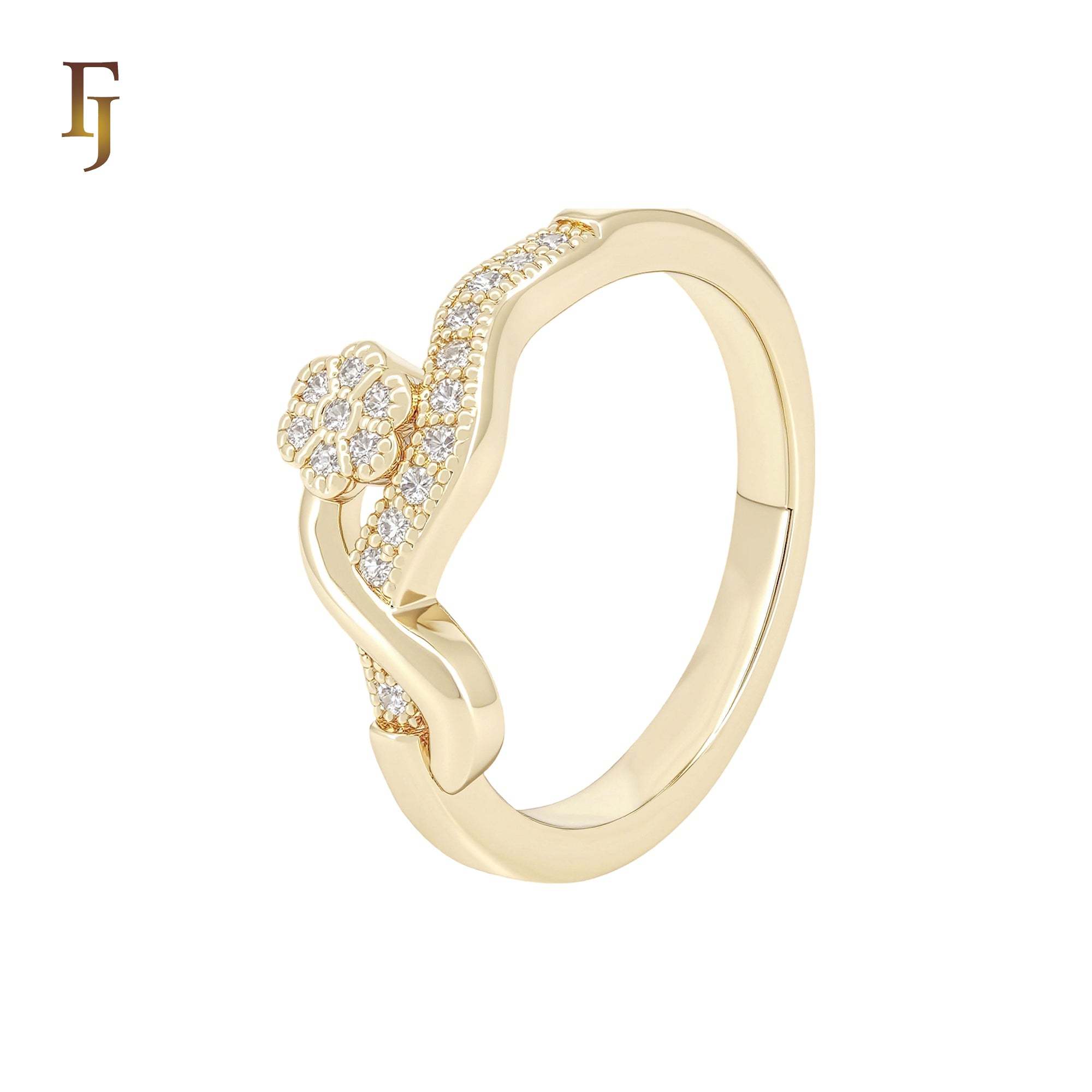 Flower band white CZs paved 14K Gold Fahsion Rings