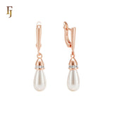 Baroque shaped pearl drop Rose Gold two tone Russian Lock Earrings