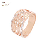 Miles de cintas entrelazadas Anillos de moda de dos tonos de oro rosa