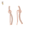 Paved white CZ ribbon crossing circle Rose Gold Crawler Ear Climber Earrings
