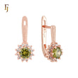 Halo Olive Green Flower Rose Gold Russian Lock Earrings