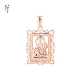 Portrait of Theotokos Hodegetria Virgin Mary Russian Orthodox Religious Rose Gold Pendant