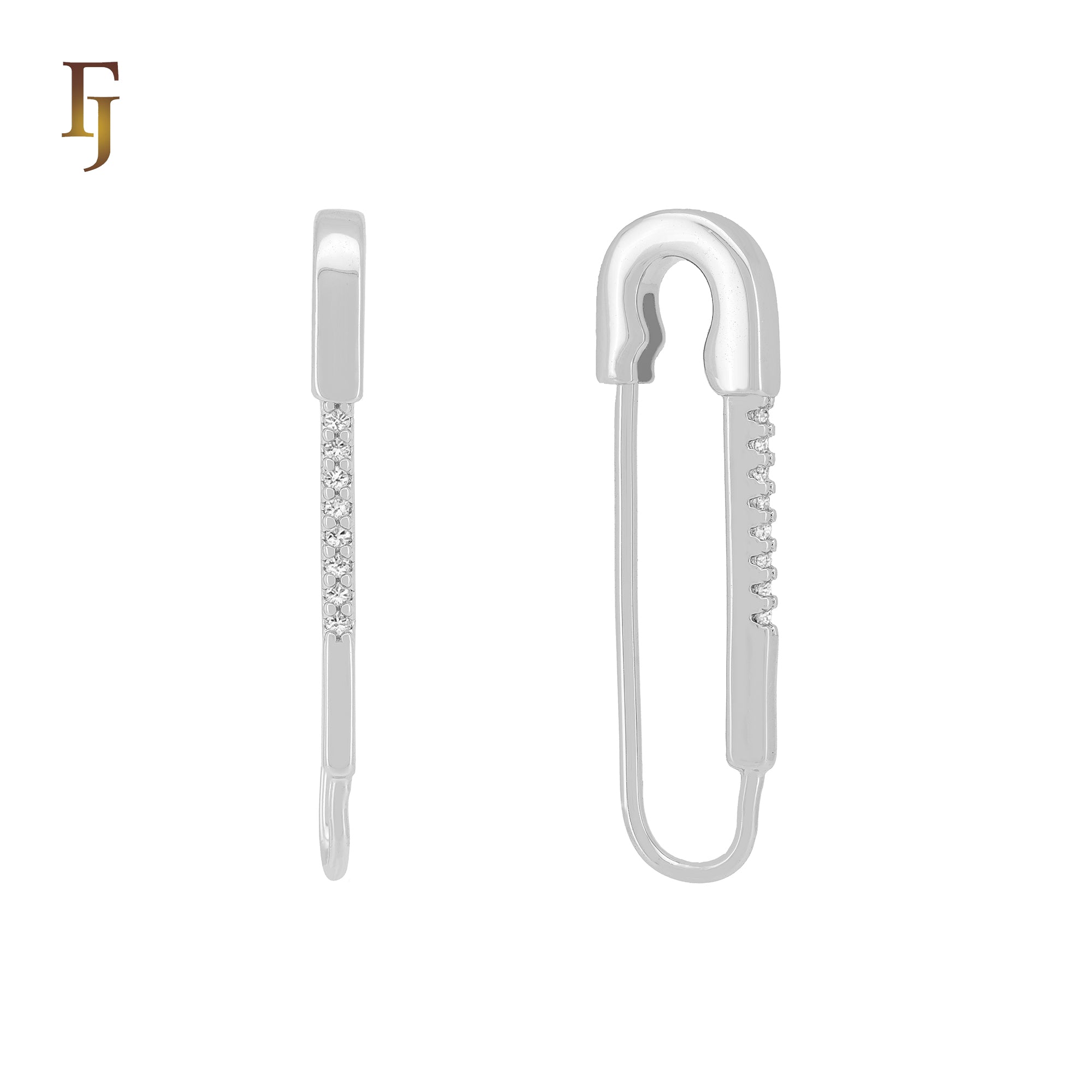 Paperclip with white CZs Rose Gold, White Gold Huggie Earrings