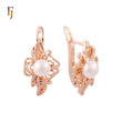 Flower filigree dancing Solitaire Pearl Rose Gold Russian Lock Earrings