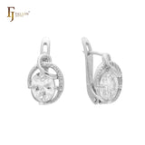 Brincos solitários de zircônia cúbica branca oval com pavê de zircônia cúbica colorida em ouro rosa