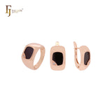 Conjunto de joyas de oro rosa negro ancho y ovalado con anillos