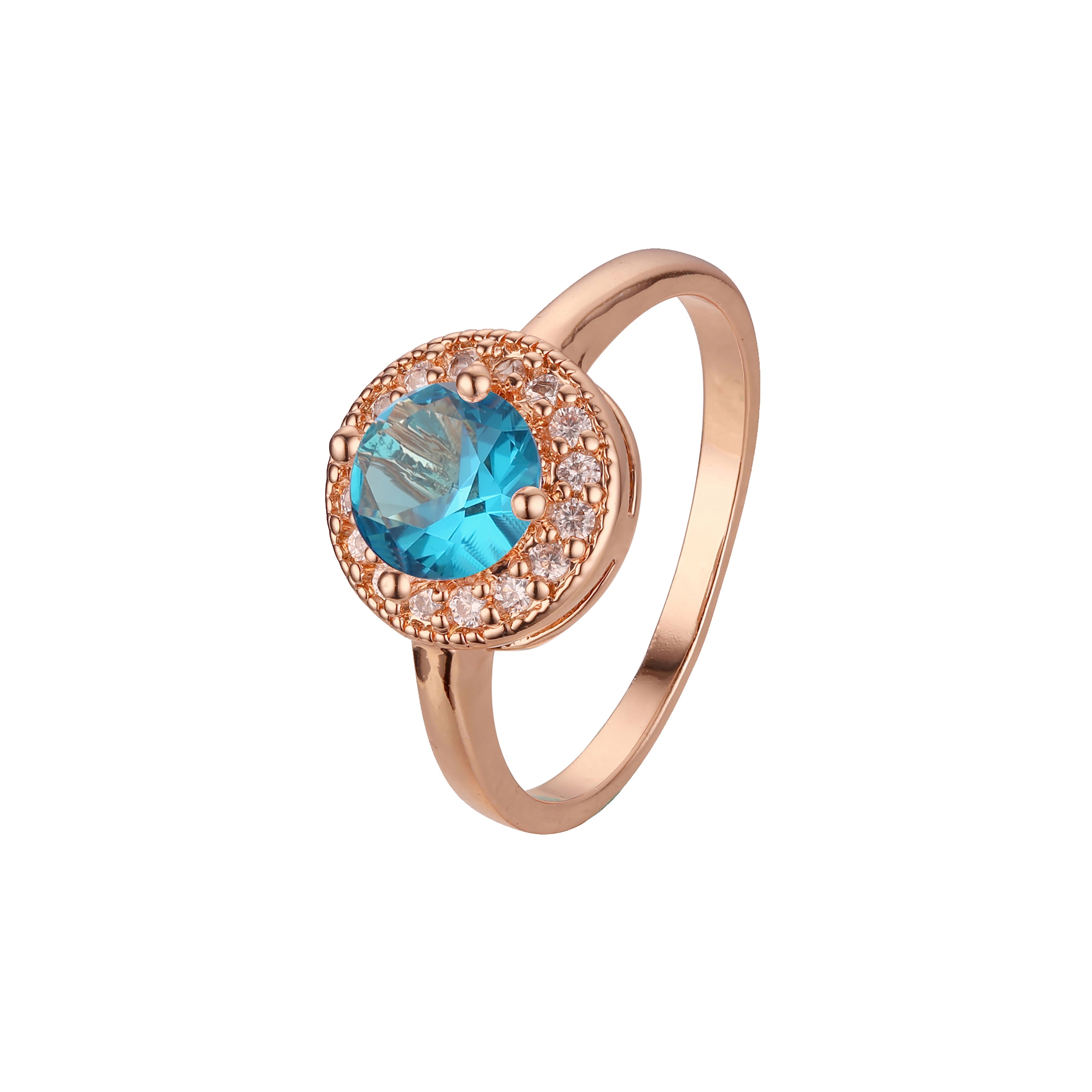 Anéis halo em ouro rosa com zircônia cúbica colorida chique