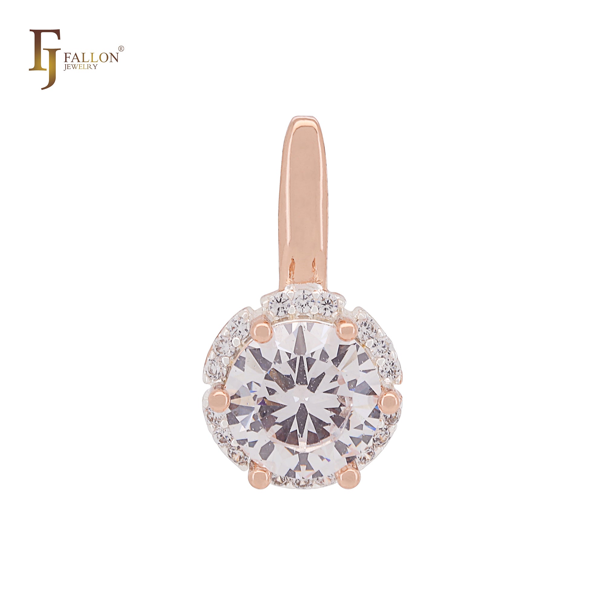 Solitaire Halo Großer, abgerundeter, bunter CZ-Solitäranhänger aus Roségold, zweifarbig