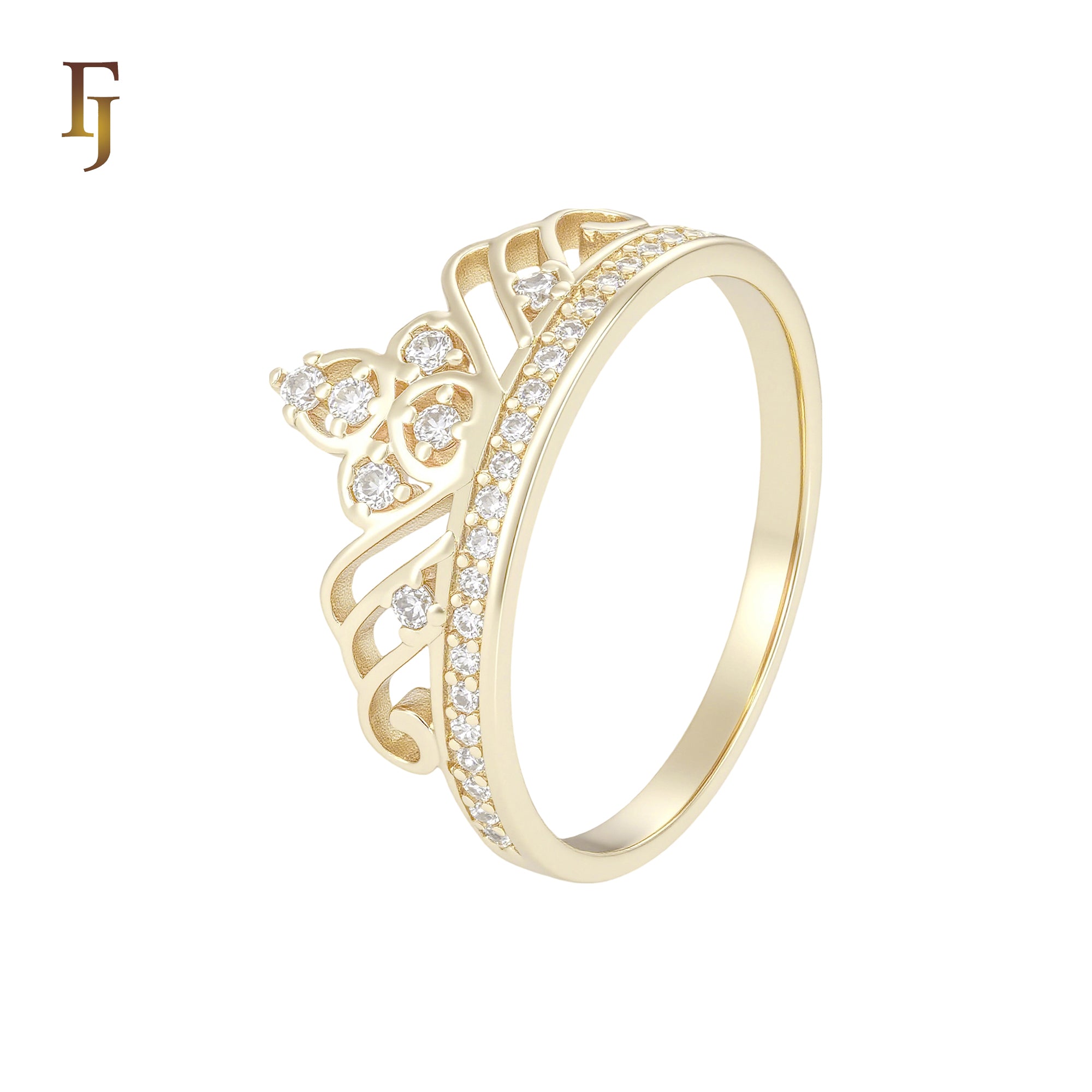 Paved white CZs 14K Gold Crown Rings