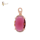 Pingente solitário gigante oval com zircônia cúbica rosa vermelha e ouro rosa