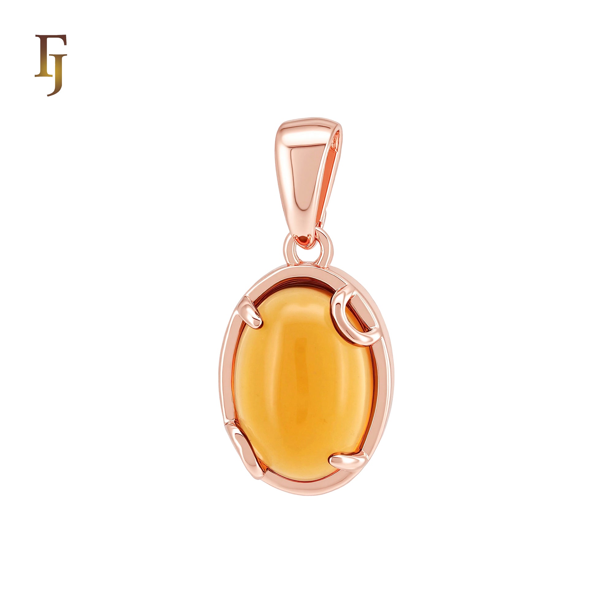 Solitaire cabochon Orange Amber Rose Gold Pendant