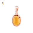 Solitaire cabochon Orange Amber Rose Gold Pendant