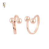 Double Rounded Beads Rose Gold Fashion Rings Open Resizable