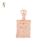 Scroll Reel of Latin Cross Rose Gold Religious Pendant