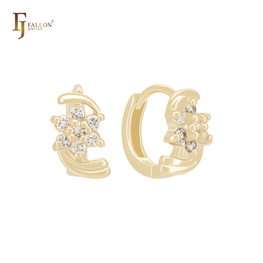 Aretes Huggie de oro de 14 quilates con vórtice retorcido de circonitas blancas en racimo