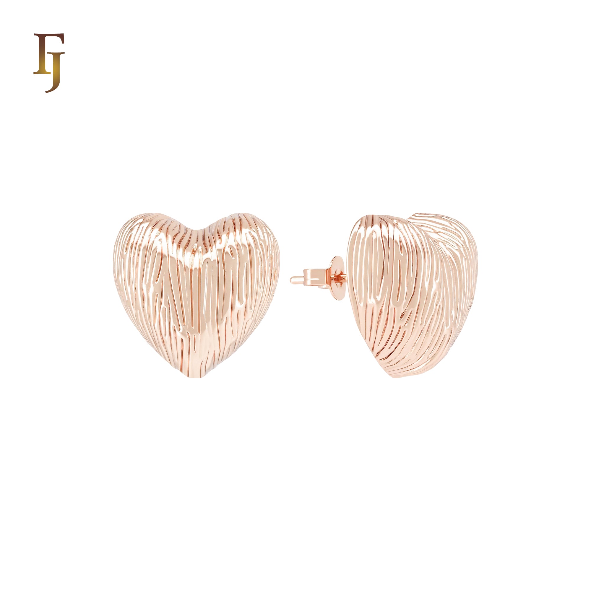 Heart textured shaped 14K Gold, Rose Gold Stud Earrings