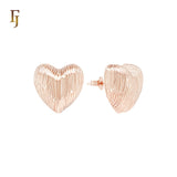 Heart textured shaped 14K Gold, Rose Gold Stud Earrings