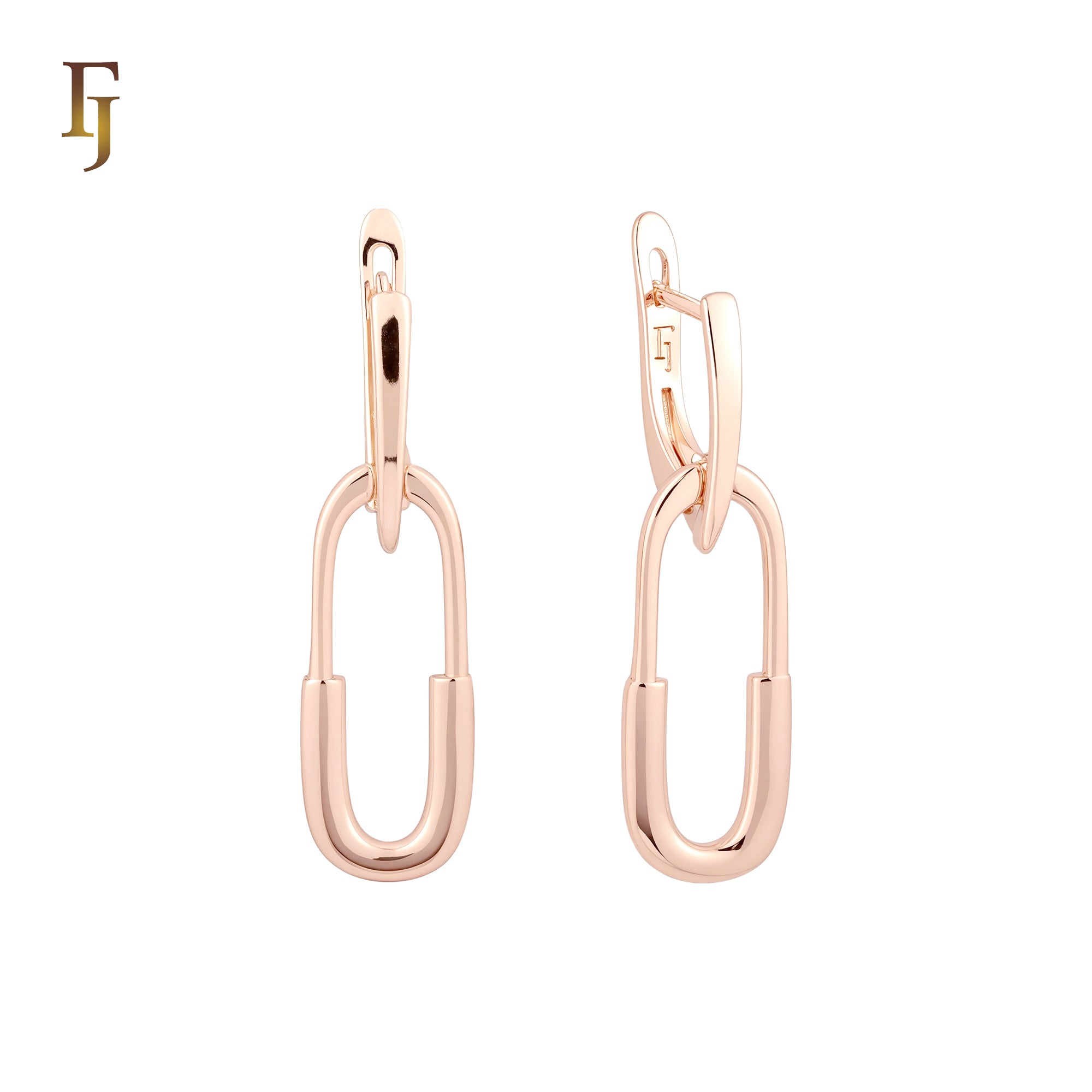 Wide pin shaped Rose Gold drop Russian Lock Earrings