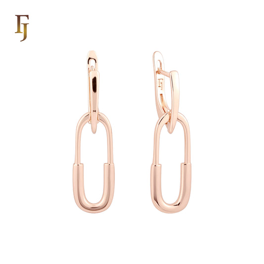 Wide pin shaped Rose Gold drop Russian Lock Earrings