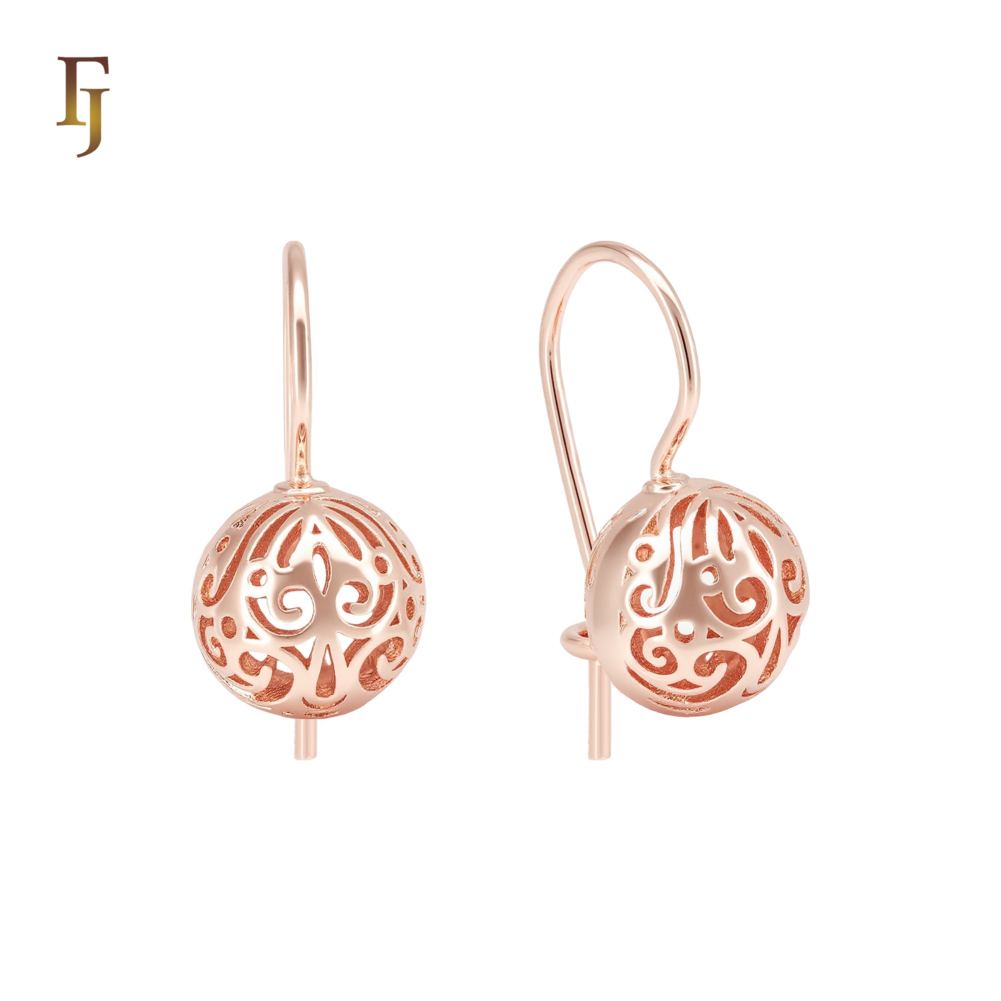 Flower Filigree Beads Rose Gold Wire Hook Earrings