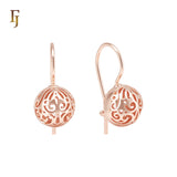 Flower Filigree Beads Rose Gold Wire Hook Earrings