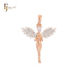 Wide wings of white CZs Rose Gold two tone Angel Pendant