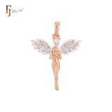Wide wings of white CZs Rose Gold two tone Angel Pendant