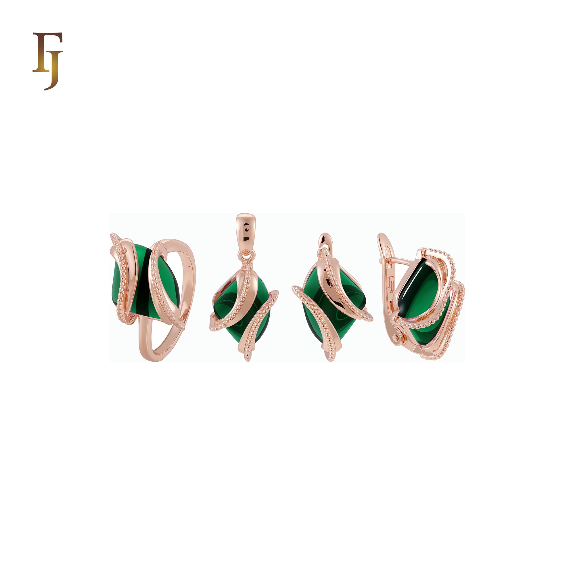 Double Ribbons clawed elegant Solitaire Colorful CZ Rose Gold Jewelry Set with Rings and Pendant