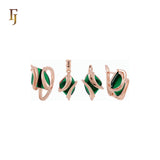 Double Ribbons clawed elegant Solitaire Colorful CZ Rose Gold Jewelry Set with Rings and Pendant