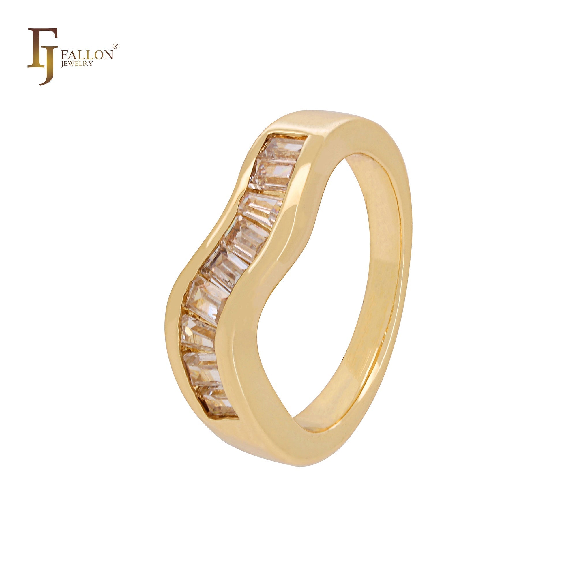 Solitärringe aus weißem Zirkonia und Baguette-Zirkonia, 14 Karat Gold, 18 Karat Gold, stapelbar