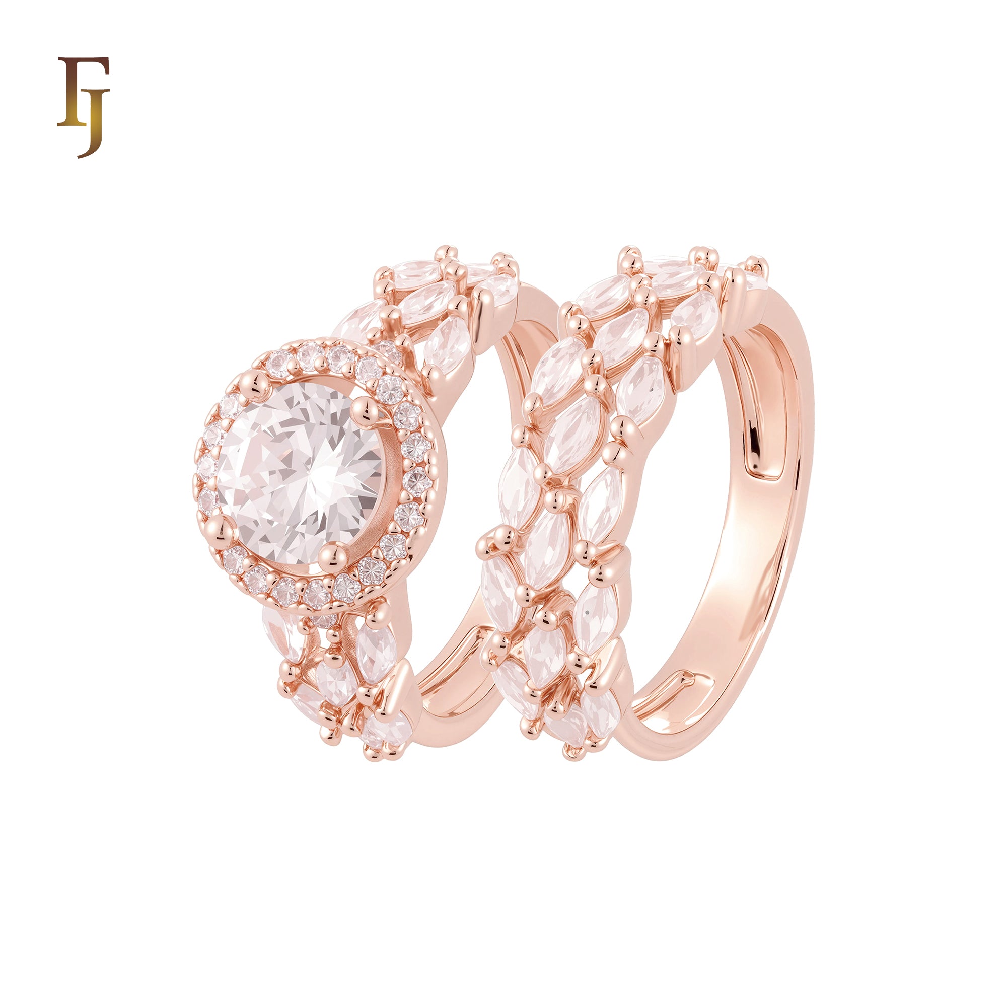 Halo white CZs cluster Marquise 14K Gold, Rose Gold Wedding Set Rings Engagement and Band