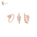 Conjunto de joyas de oro rosa con filigrana de doble mariposa y anillos