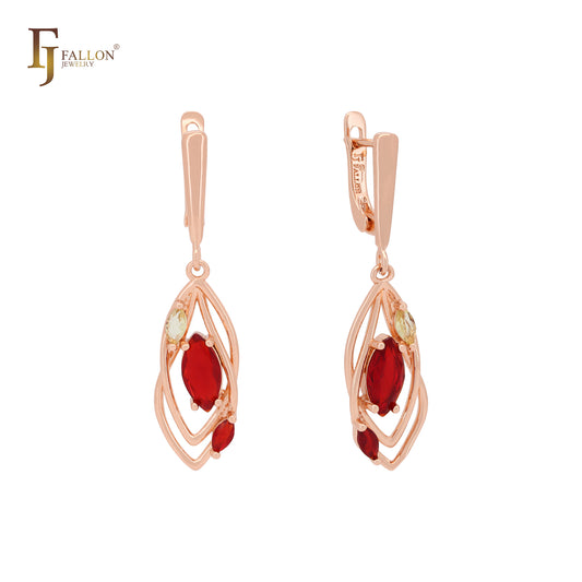 Pendientes de clip de oro rosa con circonitas cúbicas de colores y marquesa