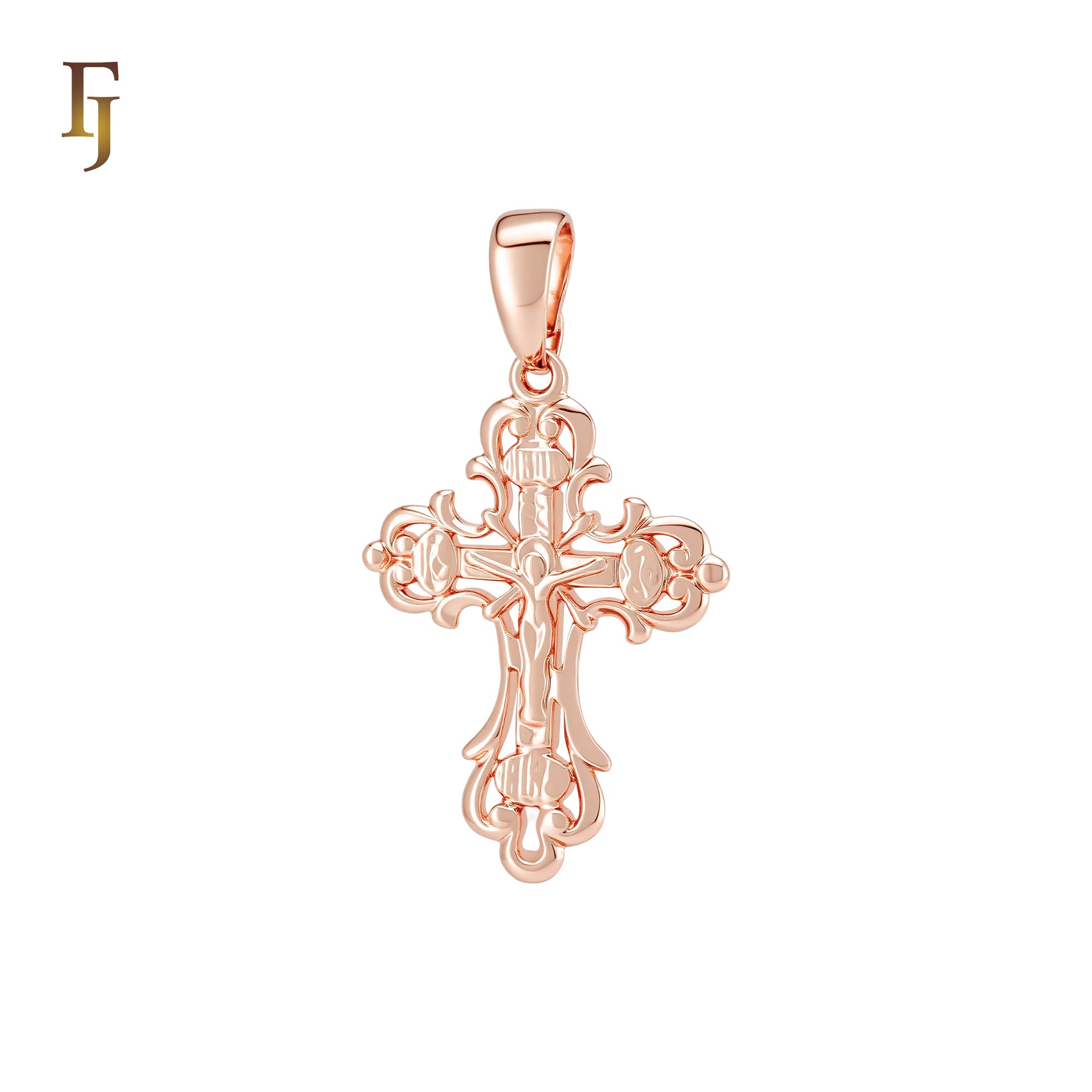 Russian Orthodox Crucifix Rose Gold Cross Pendant Religious
