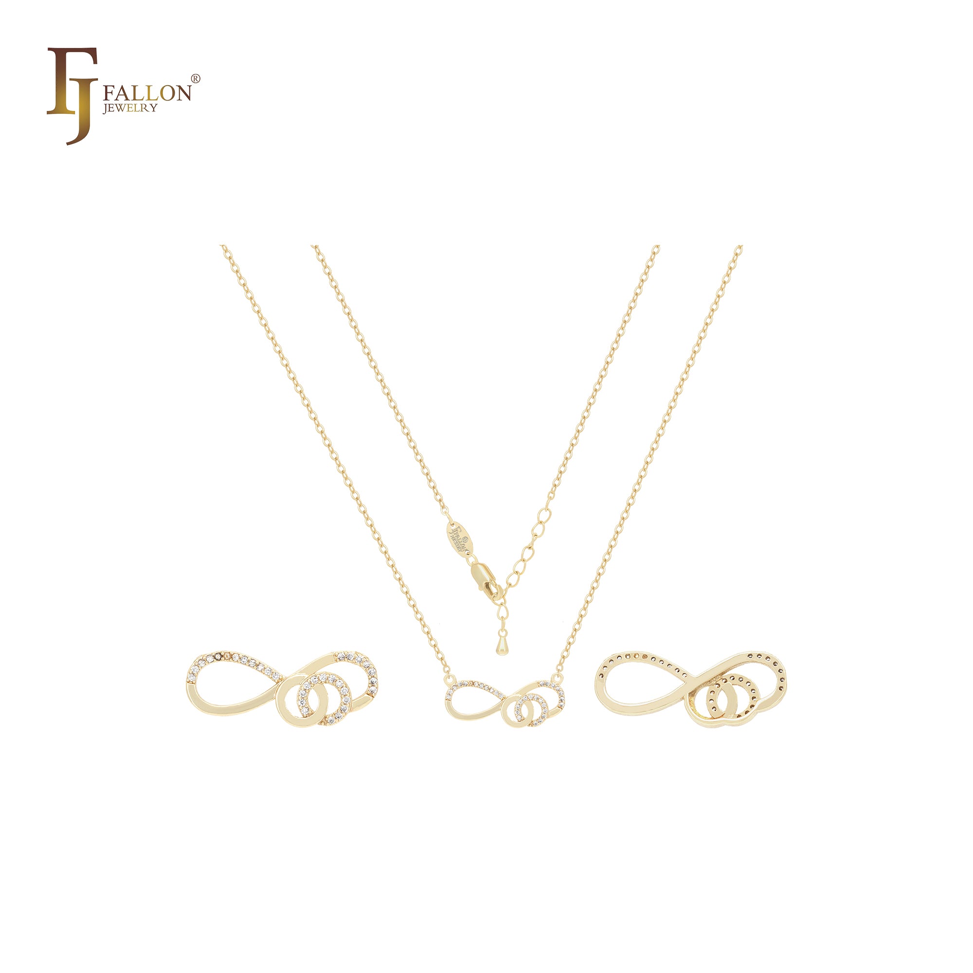 Collar de oro de 14 quilates con circonitas blancas y doble círculo.