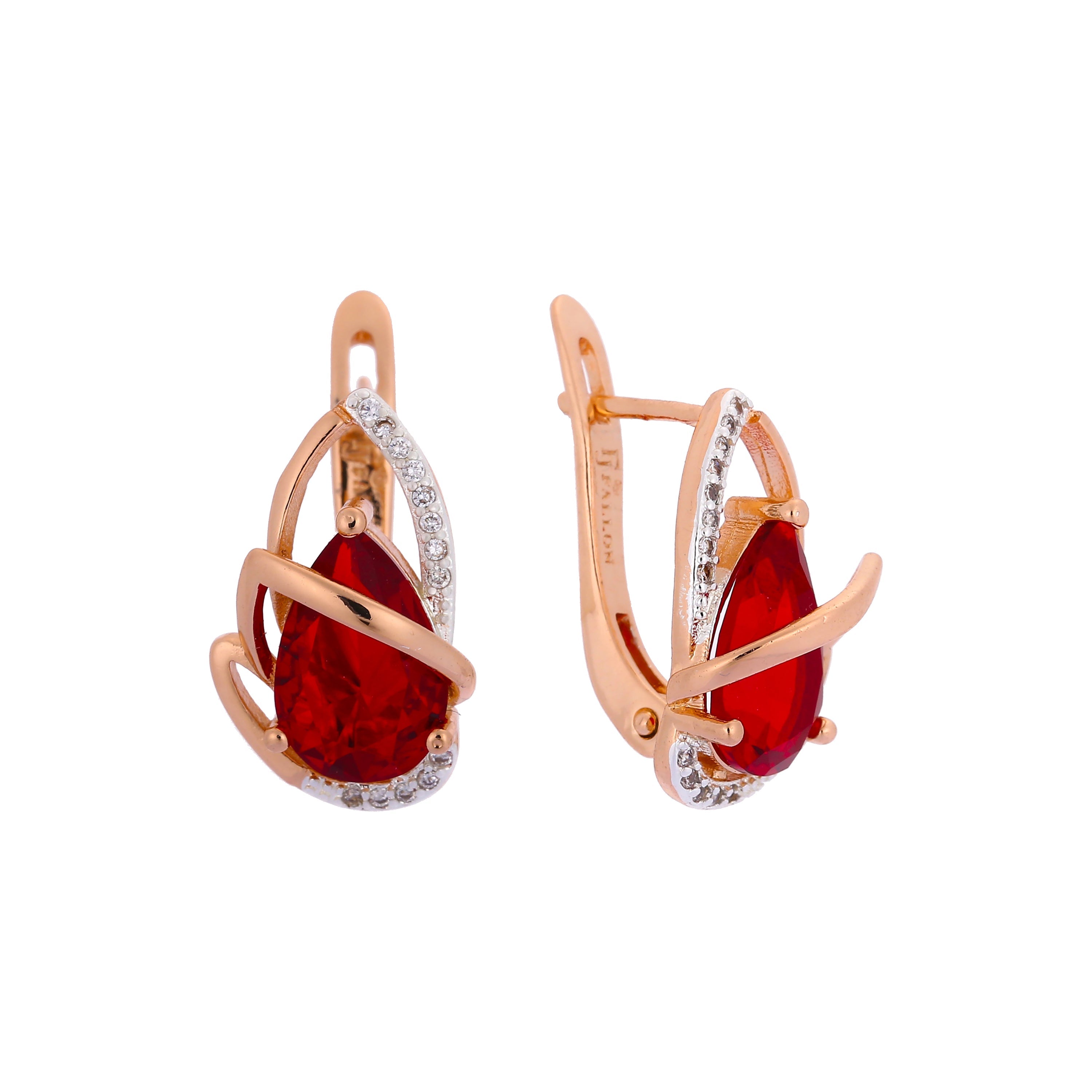 Solitario lágrima colorida CZ Oro rosa, aretes de dos tonos
