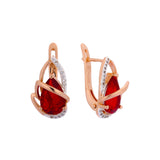 Solitario lágrima colorida CZ Oro rosa, aretes de dos tonos