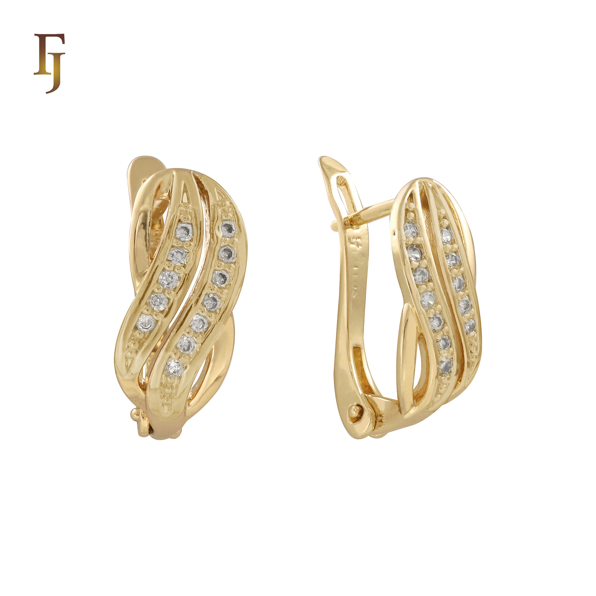 Double paved white Czs Rose Gold, 14K Gold two tone Earrings