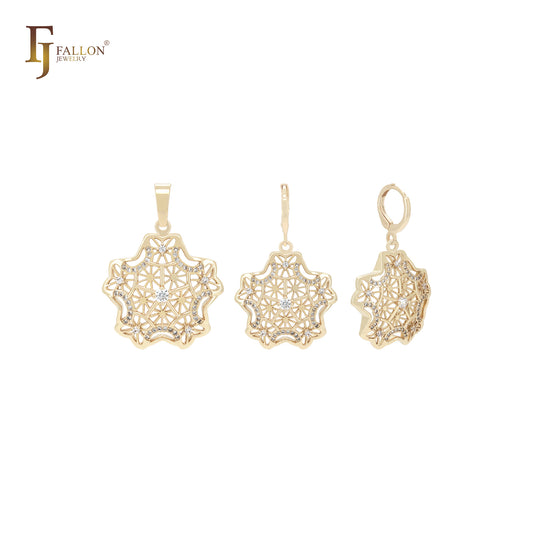 Conjunto de joyas de oro de 14 quilates con colgante y estrella del pentágono con circonitas blancas en forma de copo de nieve