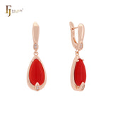 Pendientes de clip de oro rosa con piedra de gota colorida y solitario en forma de pera