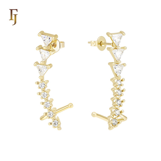 Cluster Triangular white CZs 14K Gold, Rose Gold Cuff Clip Stud Earrings