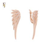 Angel Wing Russian Lock Earrings with CZ Detail | Size 11.4×37mm | FJ Jewelry
