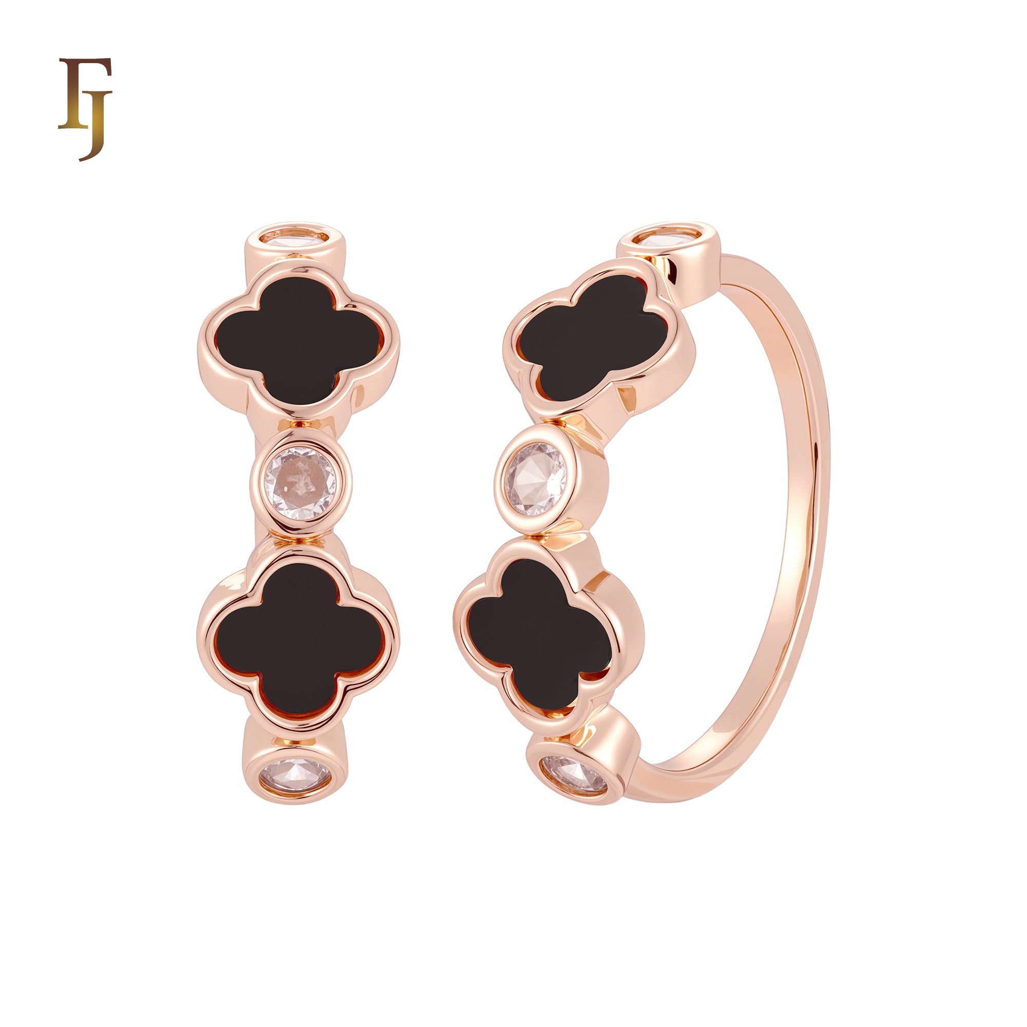 Double colorful lucky Clover 14K Gold, Rose Gold Rings