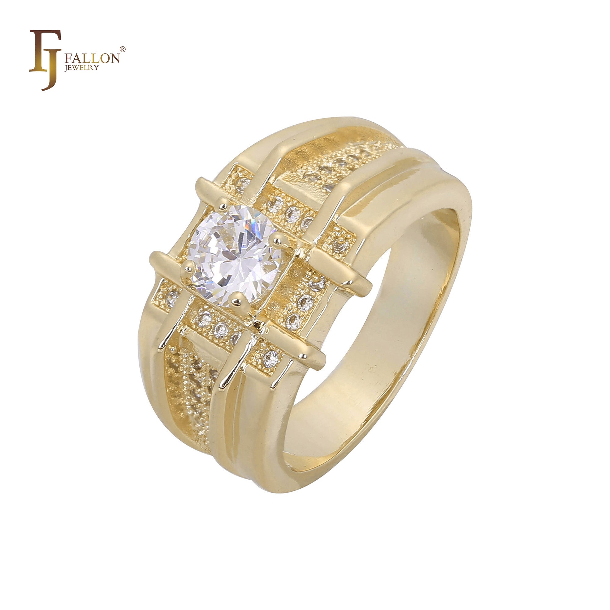 Well number of solitaire CZ white 14K Gold Men's Rings