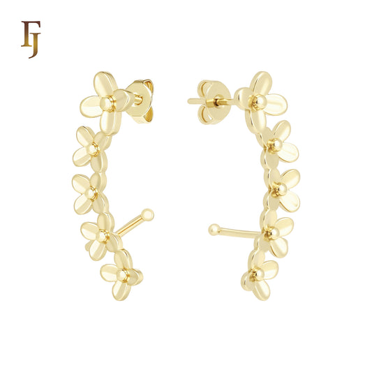 Clover flower cluster 14K Gold, Rose Gold Cuff Stud Earrings