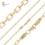Oblong rounded box link chains plated in White Gold, 18K Gold, 14K Gold, Rose Gold, two tone
